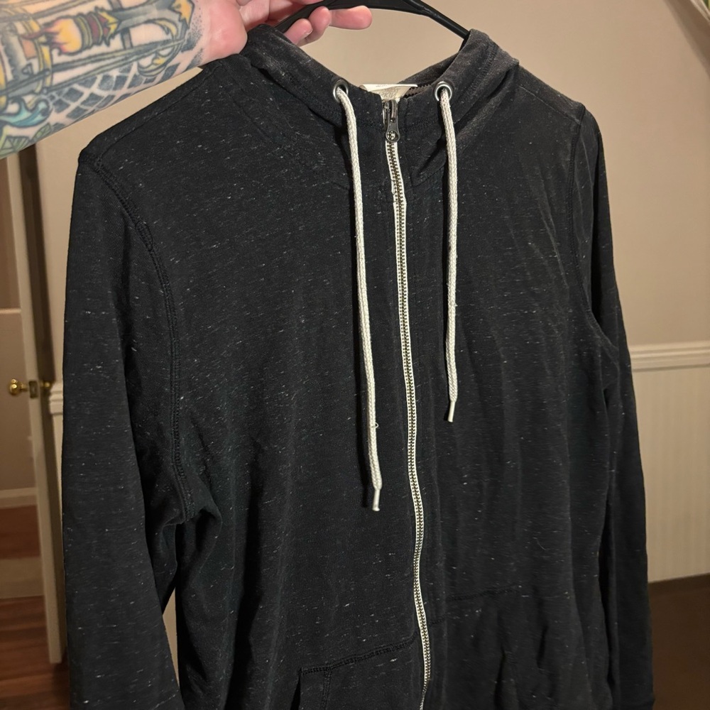 Woman’s Large Danskin Black and White textured Zip-Up Hooded Sweater